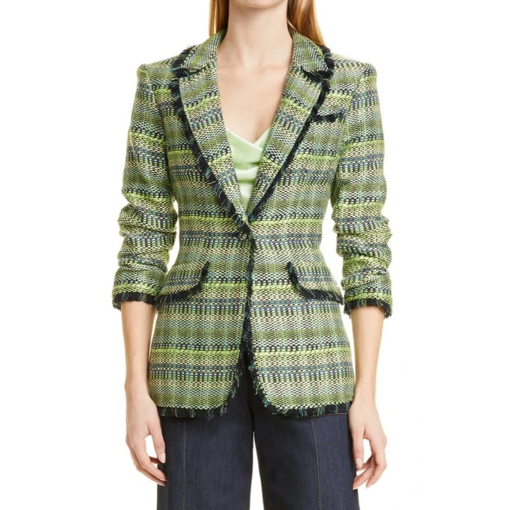 Cinq à Sept Green and Blue Plaid Blazer with Tailored Fit
